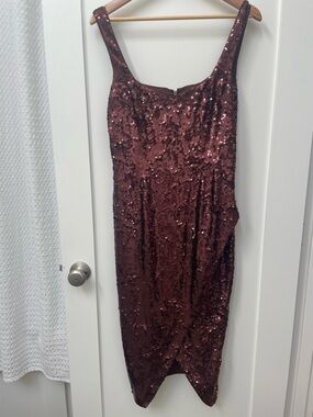 & Other Stories Size 8 Sequin Midi Dress Tulip Hem Copper Brown Atelier